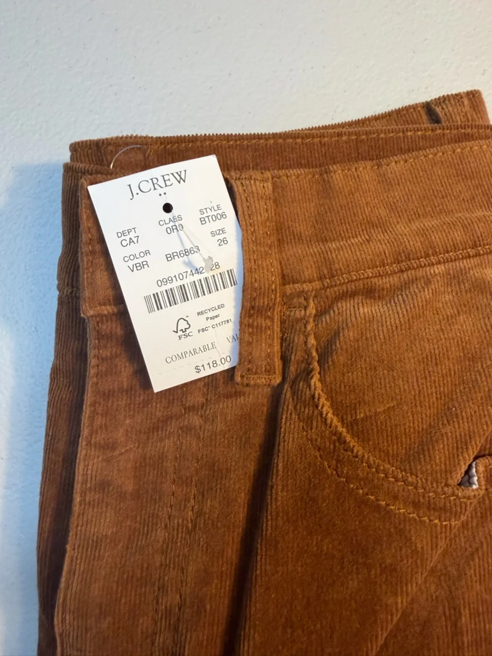 NWT‎ J. Crew Men's Corduroy Pants in Rich Chestnut Brown